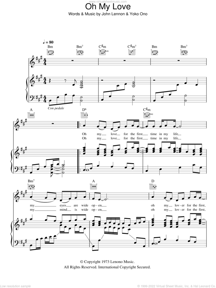 Lennon Oh My Love Sheet Music For Voice Piano Or Guitar Pdf