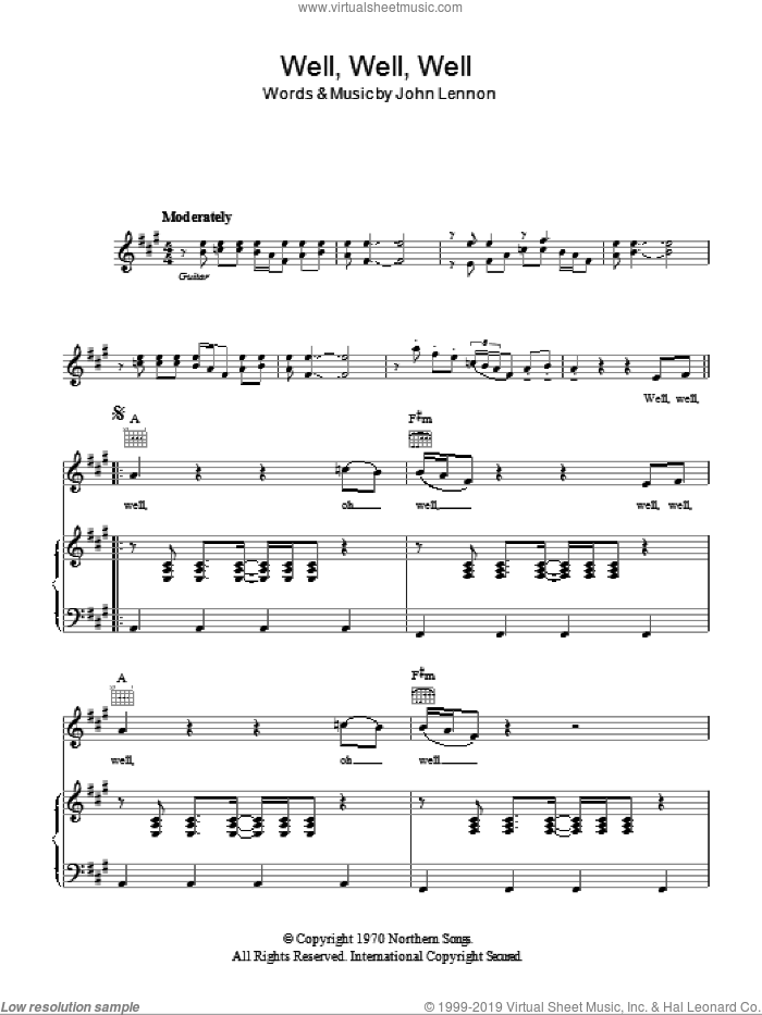 Well, Well, Well sheet music for voice, piano or guitar by John Lennon, intermediate skill level
