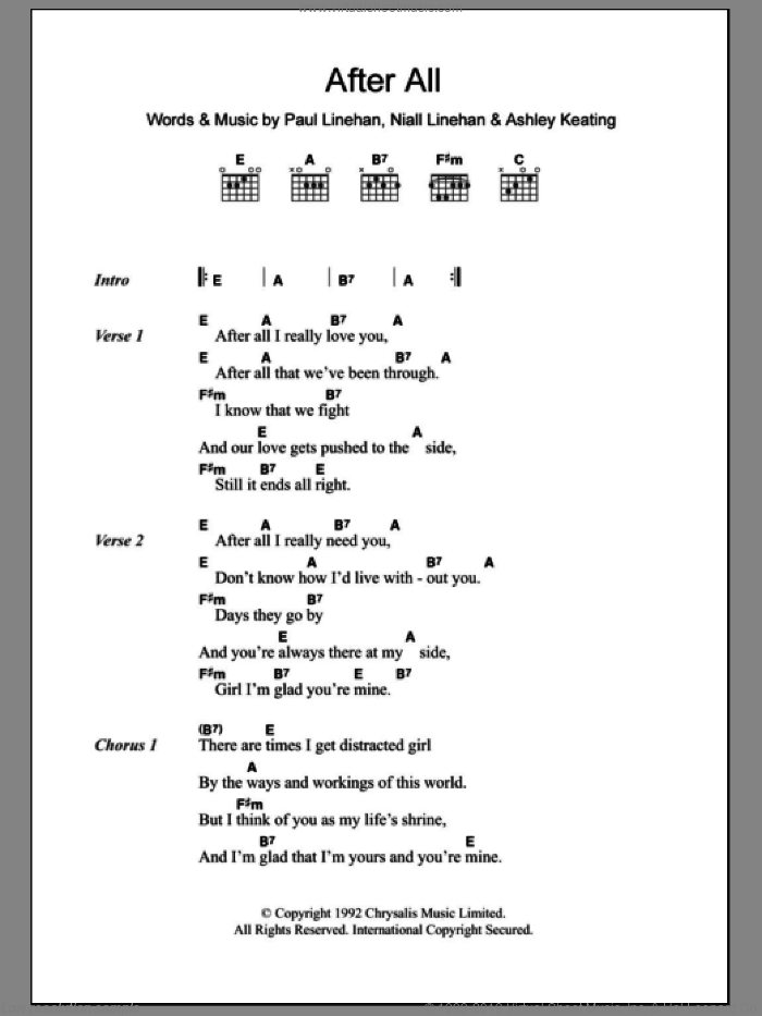 After All sheet music for guitar (chords) by The Frank And Walters, Ashley Keating, Niall Linehan and Paul Linehan, intermediate skill level