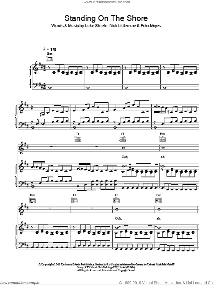 Standing On The Shore sheet music for voice, piano or guitar by Empire Of The Sun, Luke Steele, Nick Littlemore and Peter Mayes, intermediate skill level