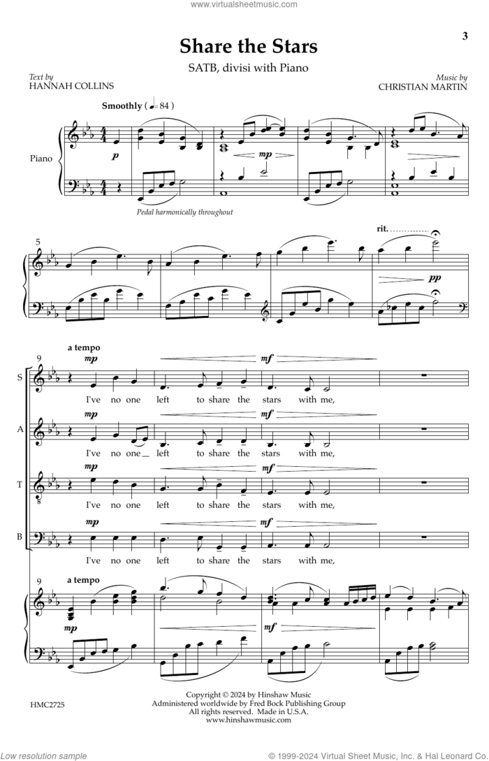 Share The Stars sheet music for choir (SATB: soprano, alto, tenor, bass) by Christian Martin and Hannah Collins, intermediate skill level