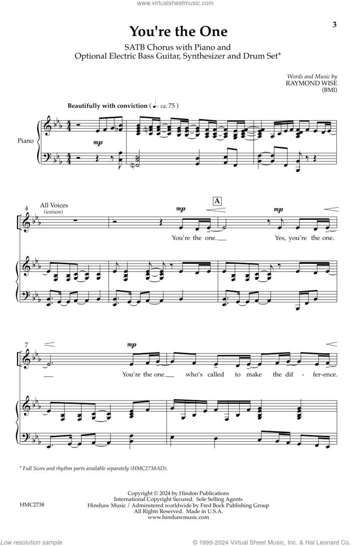 You're The One sheet music for choir (SATB: soprano, alto, tenor, bass) by Raymond Wise, intermediate skill level