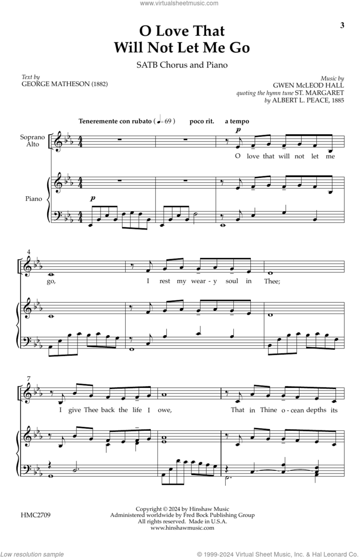 O Love That Will Not Let Me Go sheet music for choir (SATB: soprano, alto, tenor, bass) by Gwen Hall and George Matheson, intermediate skill level
