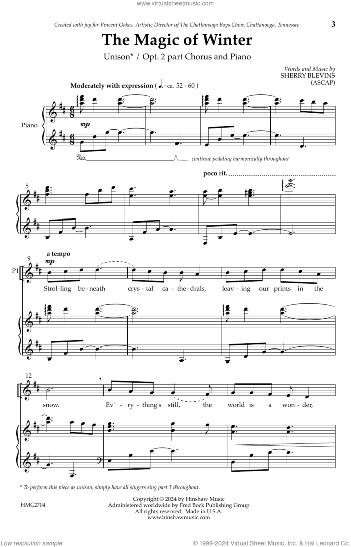 The Magic Of Winter sheet music for choir (2-Part) by Sherry Blevins, intermediate duet