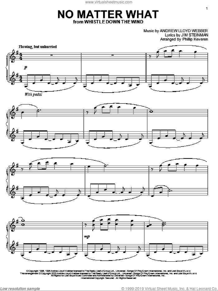 No Matter What (from Whistle Down the Wind) (arr. Phillip Keveren) sheet music for piano solo by Andrew Lloyd Webber, Phillip Keveren, Whistle Down The Wind (Musical) and Jim Steinman, intermediate skill level