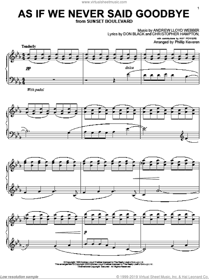 As If We Never Said Goodbye (from Sunset Boulevard) (arr. Phillip Keveren) sheet music for piano solo by Andrew Lloyd Webber, Phillip Keveren, Sunset Boulevard (Musical), Christopher Hampton and Don Black, intermediate skill level