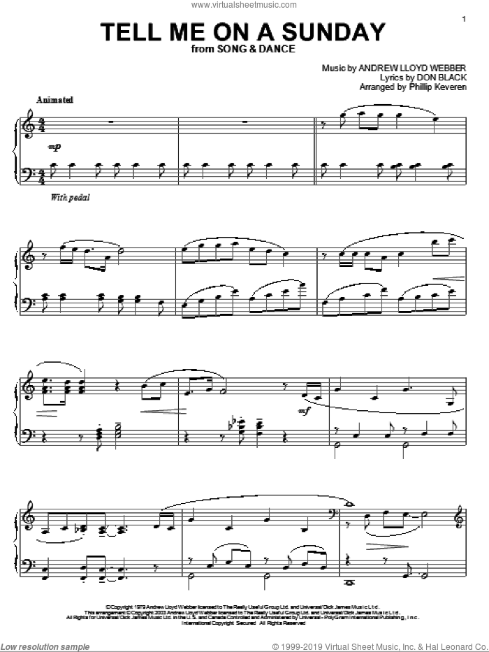 Tell Me On A Sunday (from Song And Dance) (arr. Phillip Keveren) sheet music for piano solo by Andrew Lloyd Webber, Phillip Keveren, Song And Dance (Musical) and Don Black, intermediate skill level