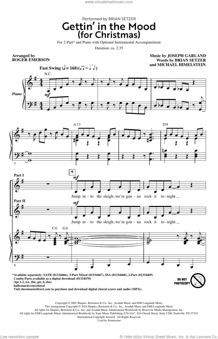 Gettin' In The Mood (For Christmas) (arr. Roger Emerson) sheet music for choir (2-Part) by Brian Setzer, Roger Emerson, Joe Garland and Michael Himelstein, intermediate duet