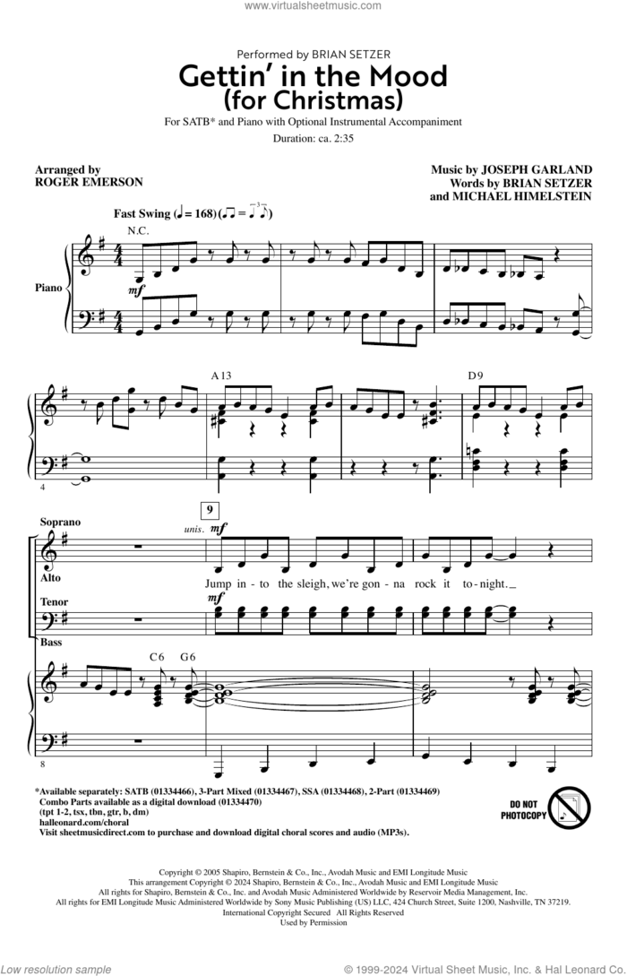Gettin' In The Mood (For Christmas) (arr. Roger Emerson) sheet music for choir (SATB: soprano, alto, tenor, bass) by Brian Setzer, Roger Emerson, Joe Garland and Michael Himelstein, intermediate skill level