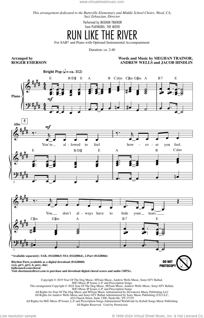 Run Like The River (arr. Roger Emerson) sheet music for choir (SAB: soprano, alto, bass) by Meghan Trainor, Roger Emerson, Andrew Wells and Jacob Kasher Hindlin, intermediate skill level