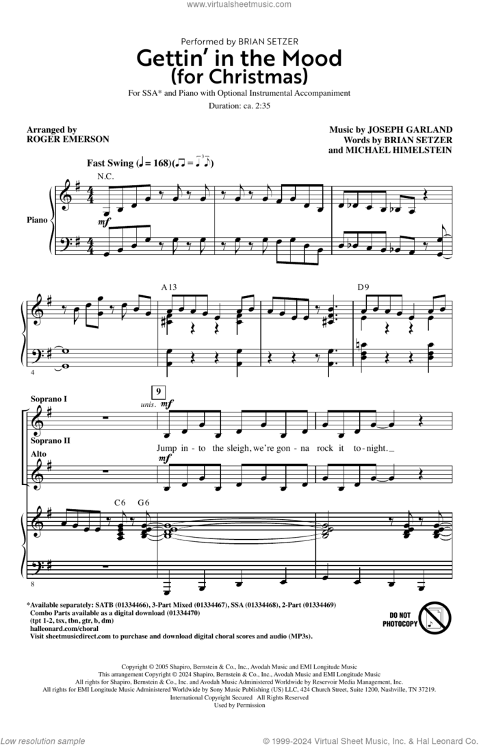 Gettin' In The Mood (For Christmas) (arr. Roger Emerson) sheet music for choir (SSA: soprano, alto) by Brian Setzer, Roger Emerson, Joe Garland and Michael Himelstein, intermediate skill level