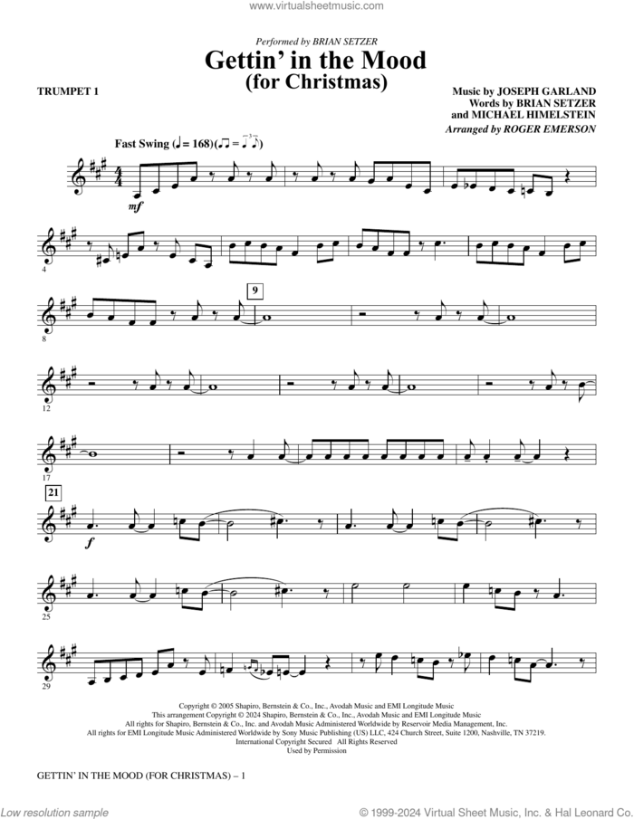 Gettin' in the Mood (For Christmas) (arr. Roger Emerson) (complete set of parts) sheet music for orchestra/band (Instrumental Accompaniment) by Roger Emerson, Brian Setzer, Joe Garland and Michael Himelstein, intermediate skill level
