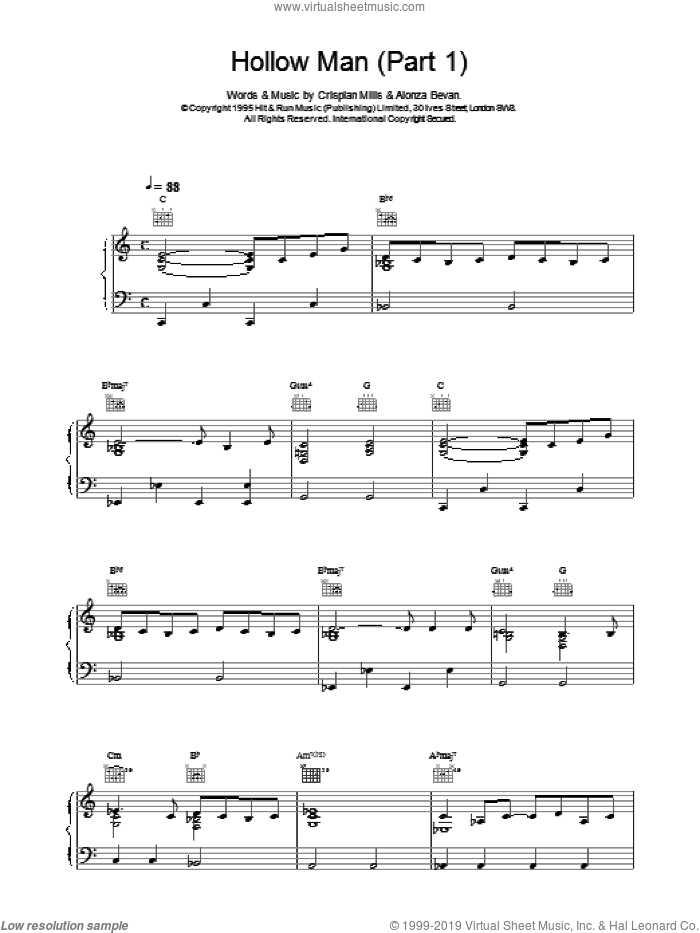 Hollow Man (Part 1) sheet music for voice, piano or guitar by Kula Shaker, BEVAN and Crispian Mills, intermediate skill level