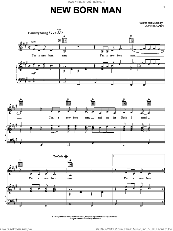 New Born Man sheet music for voice, piano or guitar by Johnny Cash, intermediate skill level