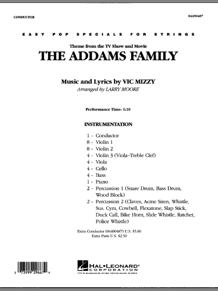 The Addams Family (COMPLETE) sheet music for orchestra by Larry Moore and Vic Mizzy, intermediate skill level