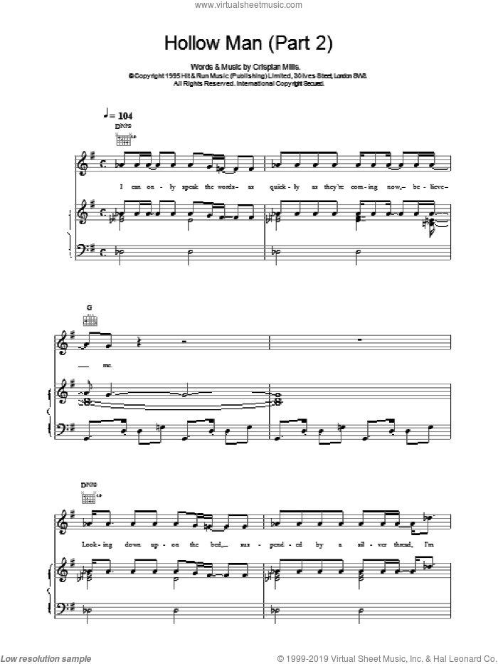 Hollow Man (Part 2) sheet music for voice, piano or guitar by Kula Shaker and Crispian Mills, intermediate skill level