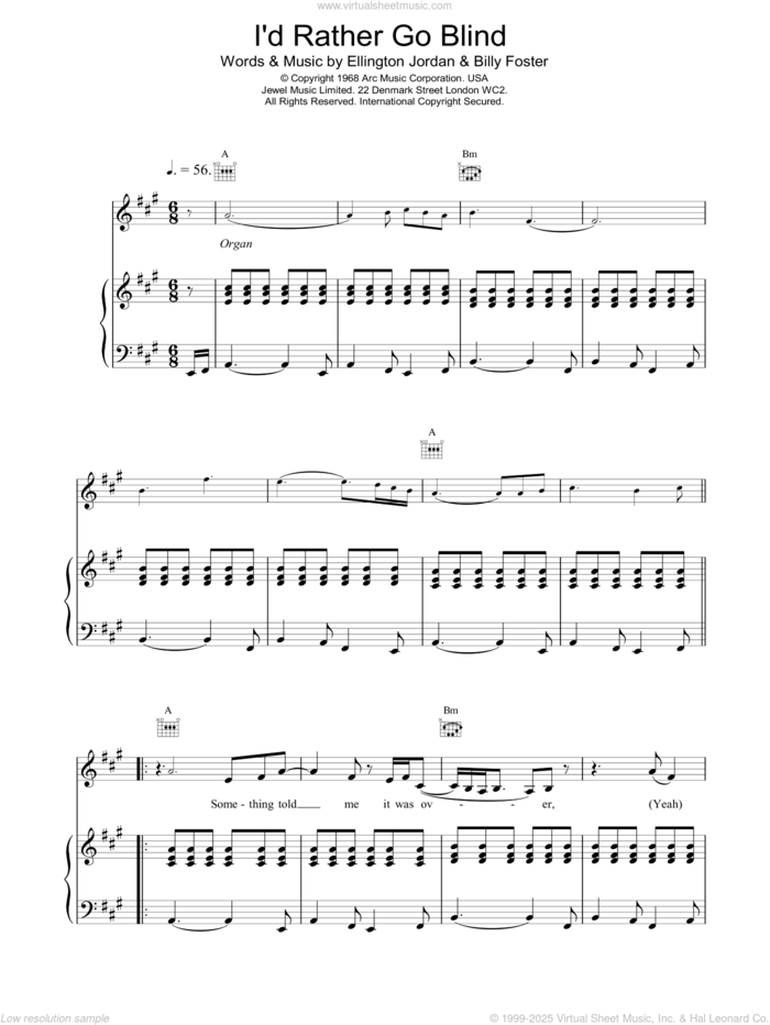 I'd Rather Go Blind sheet music for voice, piano or guitar by Etta James, BILLY FOSTER and Ellington Jordan, intermediate skill level