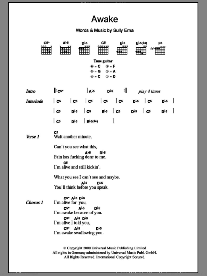 Awake sheet music for guitar (chords) by Godsmack and Sully Erna, intermediate skill level