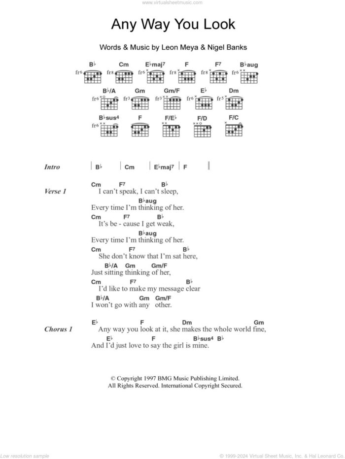 Any Way You Look sheet music for guitar (chords) by Northern Uproar, Leon Meya and Nigel Banks, intermediate skill level