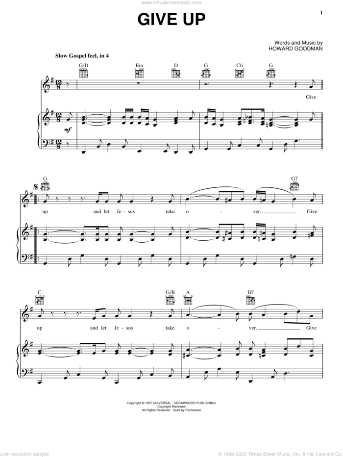 Give Up sheet music for voice, piano or guitar by Howard Goodman, intermediate skill level