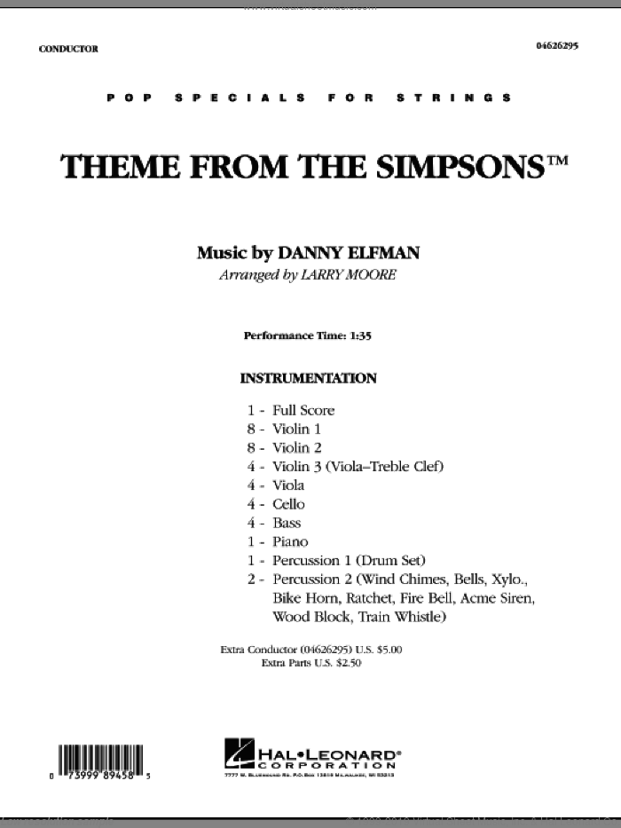 The Simpsons (COMPLETE) sheet music for orchestra by Danny Elfman and Larry Moore, intermediate skill level