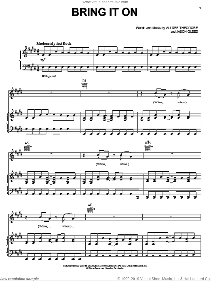 Bring It On sheet music for voice, piano or guitar by Alvin And The Chipmunks, Alvin And The Chipmunks: The Squeakquel (Movie), Ali Dee Theodore and Jason Gleed, intermediate skill level