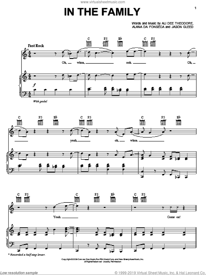 In The Family sheet music for voice, piano or guitar by Alvin And The Chipmunks, Alvin And The Chipmunks: The Squeakquel (Movie), Alana Da Fonseca, Ali Dee Theodore and Jason Gleed, intermediate skill level