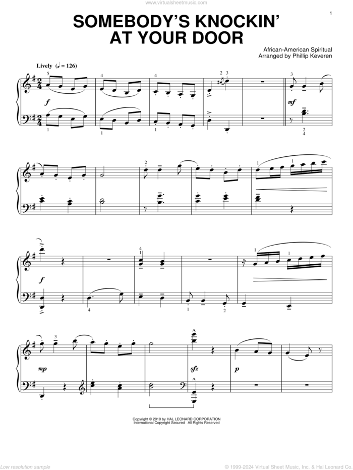 Somebody's Knockin' At Your Door (arr. Phillip Keveren) sheet music for piano solo  and Phillip Keveren, intermediate skill level