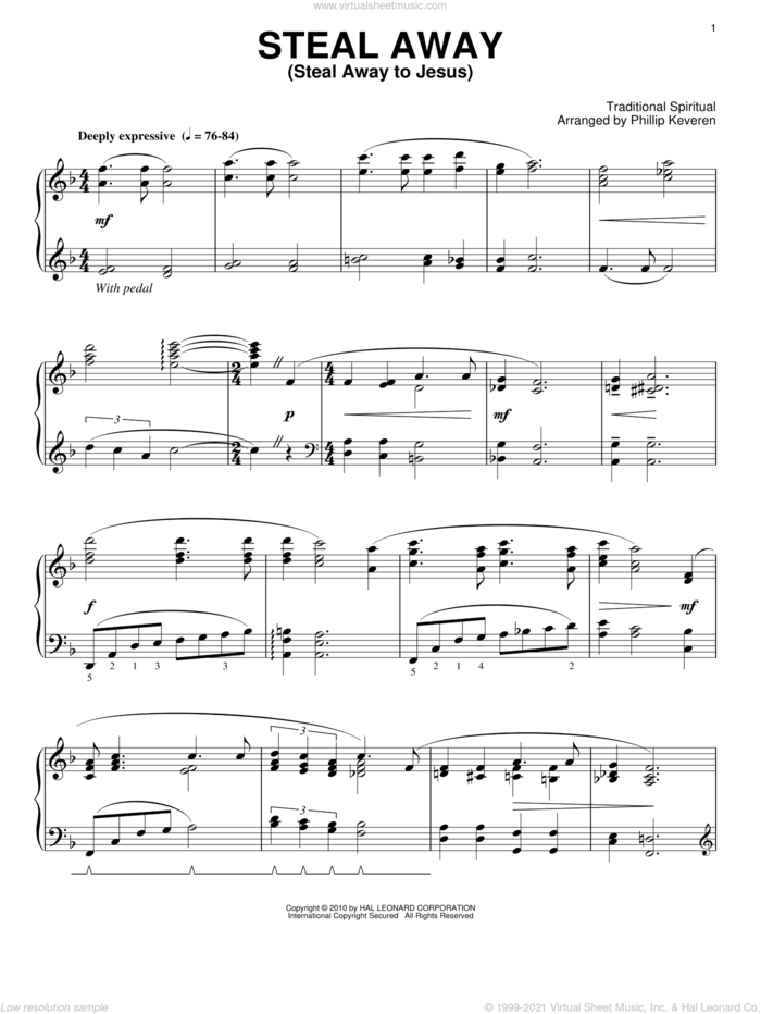 Steal Away (Steal Away To Jesus) (arr. Phillip Keveren) sheet music for piano solo  and Phillip Keveren, intermediate skill level