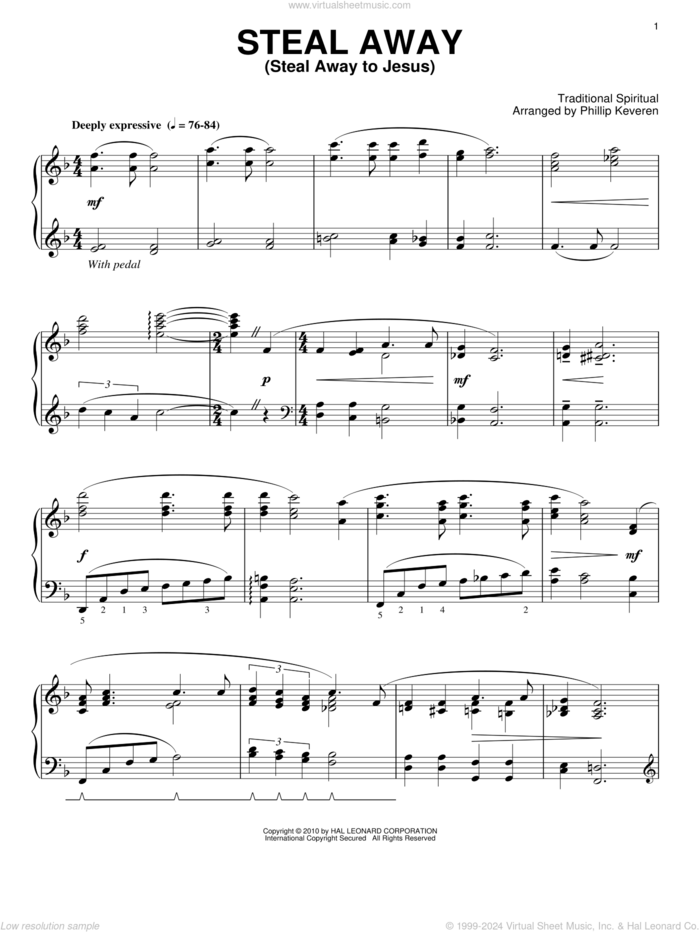 Steal Away (Steal Away To Jesus) (arr. Phillip Keveren) sheet music for piano solo  and Phillip Keveren, intermediate skill level