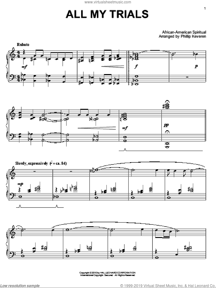 All My Trials (arr. Phillip Keveren) sheet music for piano solo  and Phillip Keveren, intermediate skill level