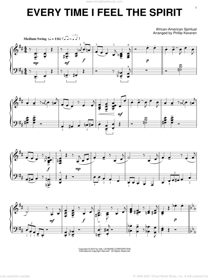 Every Time I Feel The Spirit (arr. Phillip Keveren) sheet music for piano solo  and Phillip Keveren, intermediate skill level