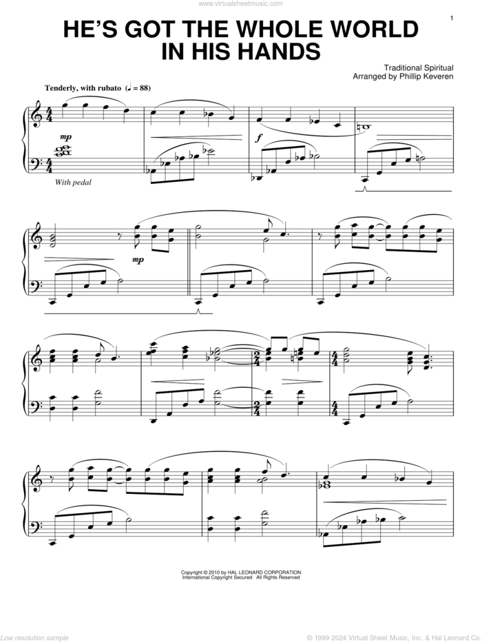 He's Got The Whole World In His Hands (arr. Phillip Keveren) sheet music for piano solo  and Phillip Keveren, intermediate skill level