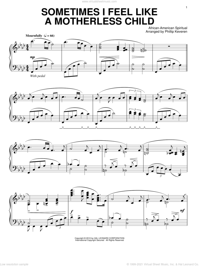 Sometimes I Feel Like A Motherless Child (arr. Phillip Keveren) sheet music for piano solo  and Phillip Keveren, intermediate skill level