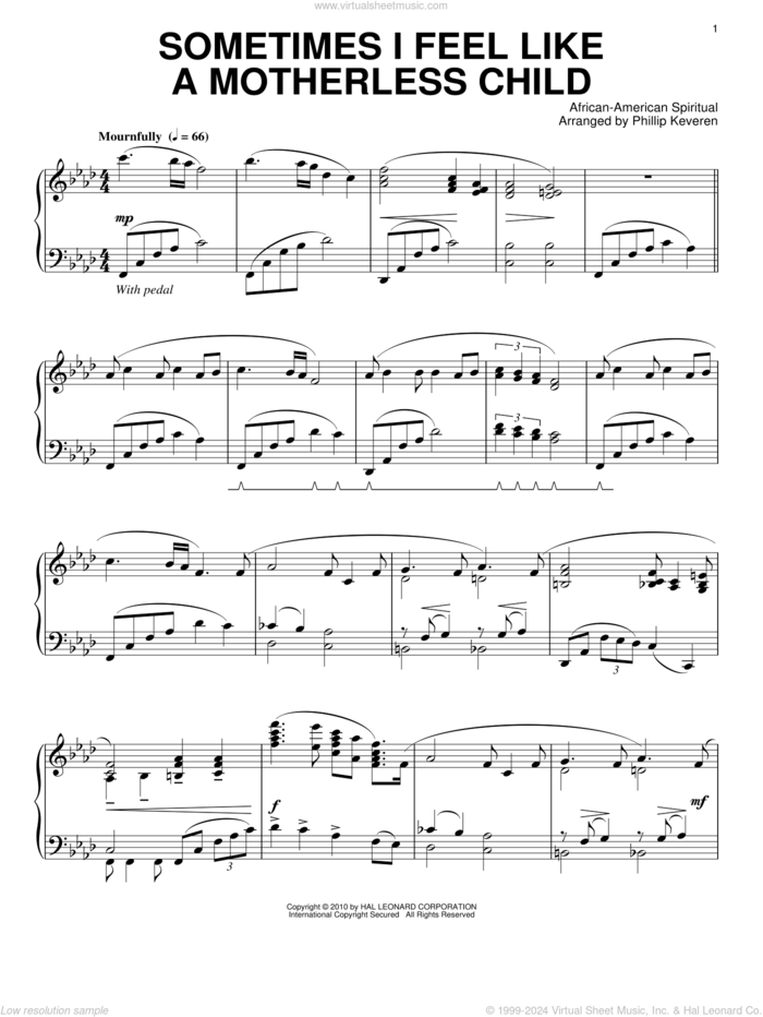 Sometimes I Feel Like A Motherless Child (arr. Phillip Keveren) sheet music for piano solo  and Phillip Keveren, intermediate skill level