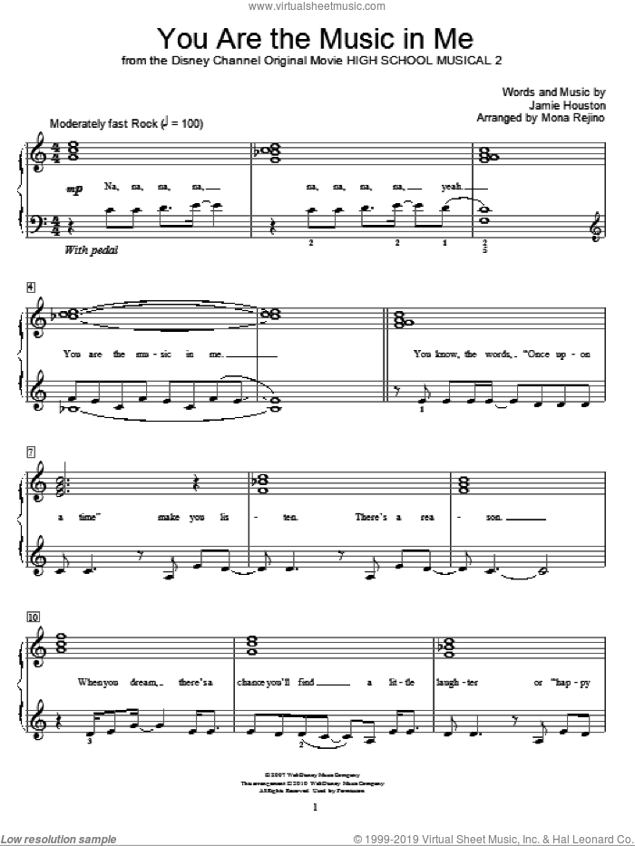 You Are The Music In Me (from High School Musical 2) (arr. Mona Rejino) sheet music for piano solo (elementary) by High School Musical 2, Mona Rejino, Zac Efron and Vanessa Anne Hudgens, Miscellaneous and Jamie Houston, beginner piano (elementary)