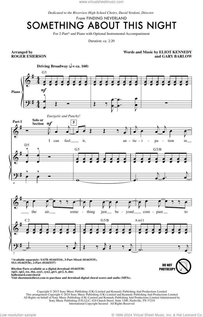 Something About This Night (from Finding Neverland) (arr. Roger Emerson) sheet music for choir (2-Part) by Gary Barlow, Roger Emerson and Eliot Kennedy, intermediate duet