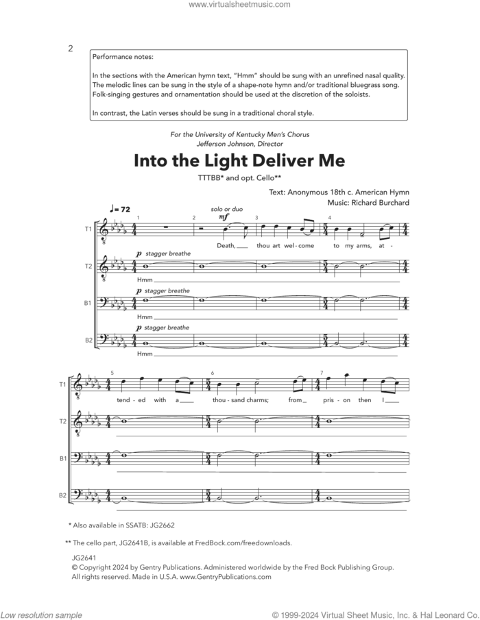 Into The Light, Deliver Me sheet music for choir (TTBB: tenor, bass) by Richard Burchard, intermediate skill level