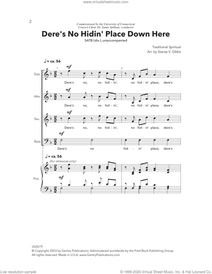 Dere's No Hidin' Place sheet music for choir (SATB: soprano, alto, tenor, bass) by Stacey V. Gibbs, intermediate skill level