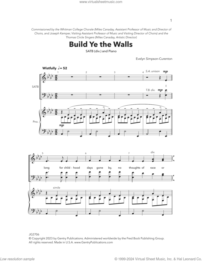 Build Ye The Walls sheet music for choir (SATB Divisi) by Evelyn Simpson-Curenton, intermediate skill level