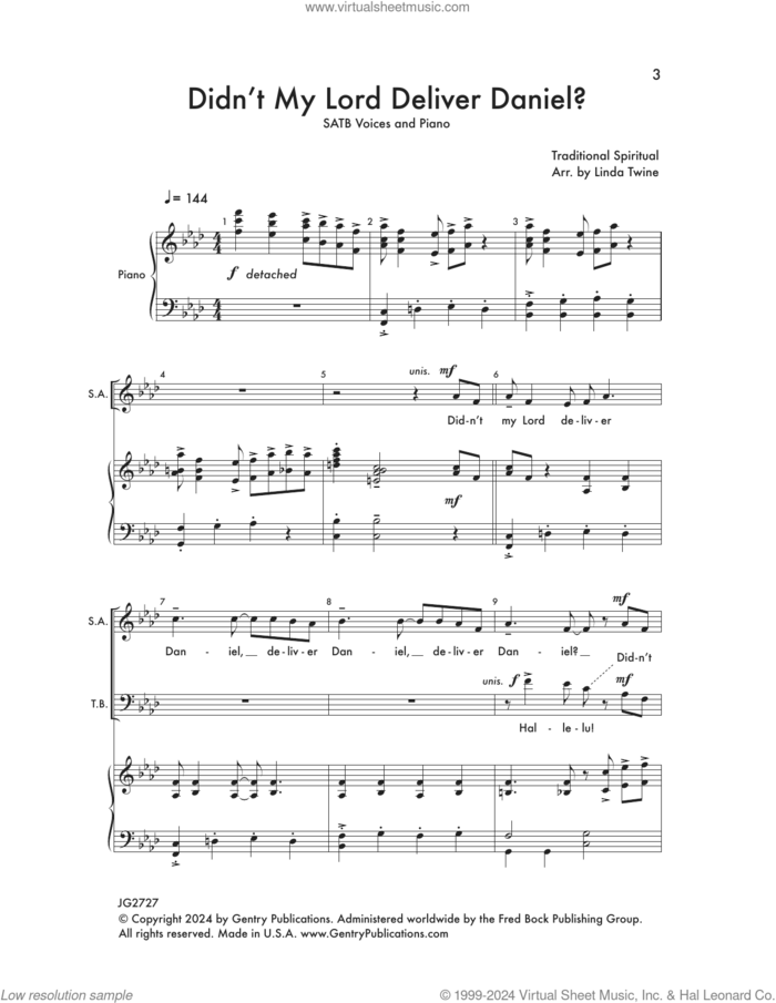 Didn't My Lord Deliver Daniel sheet music for choir (SATB: soprano, alto, tenor, bass) by Linda Twine, intermediate skill level