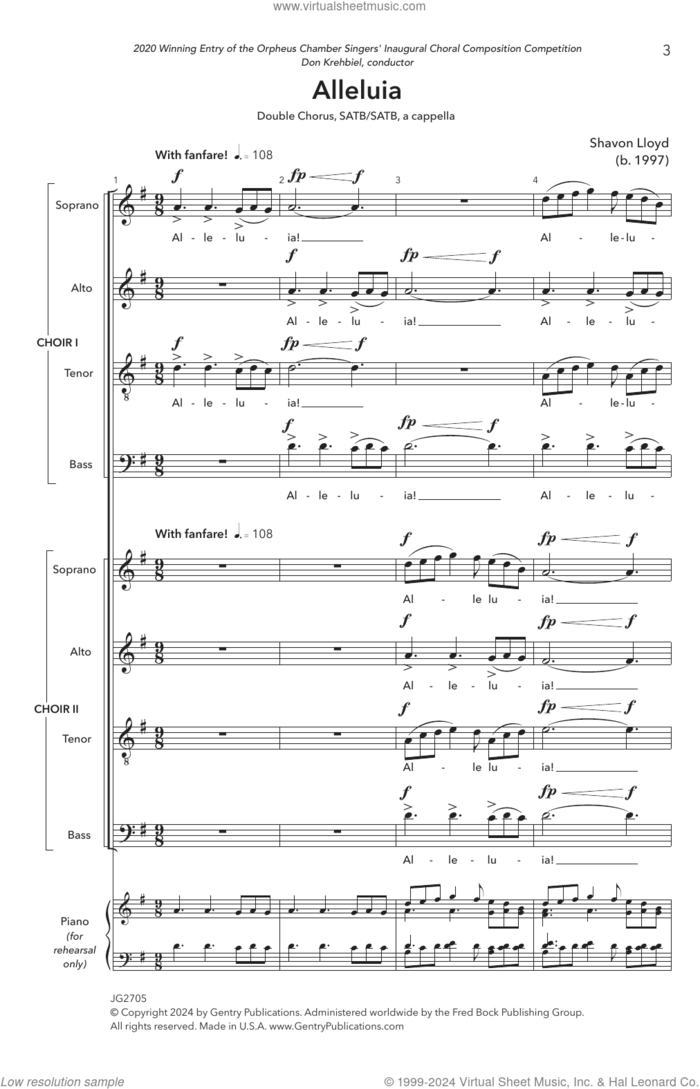 Alleluia sheet music for choir (SATB: soprano, alto, tenor, bass) by Shavon Lloyd, intermediate skill level