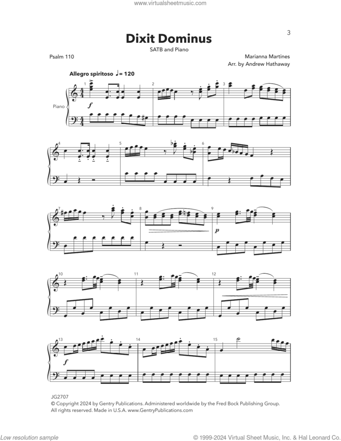 Dixit Dominus (arr. Andrew Hathaway) sheet music for choir (SATB: soprano, alto, tenor, bass) by Marianna Martines and Andrew Hathaway, intermediate skill level