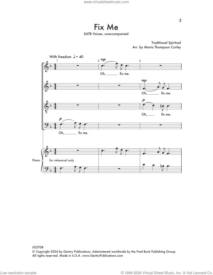 Fix Me sheet music for choir (SATB: soprano, alto, tenor, bass) by Maria Corley, intermediate skill level