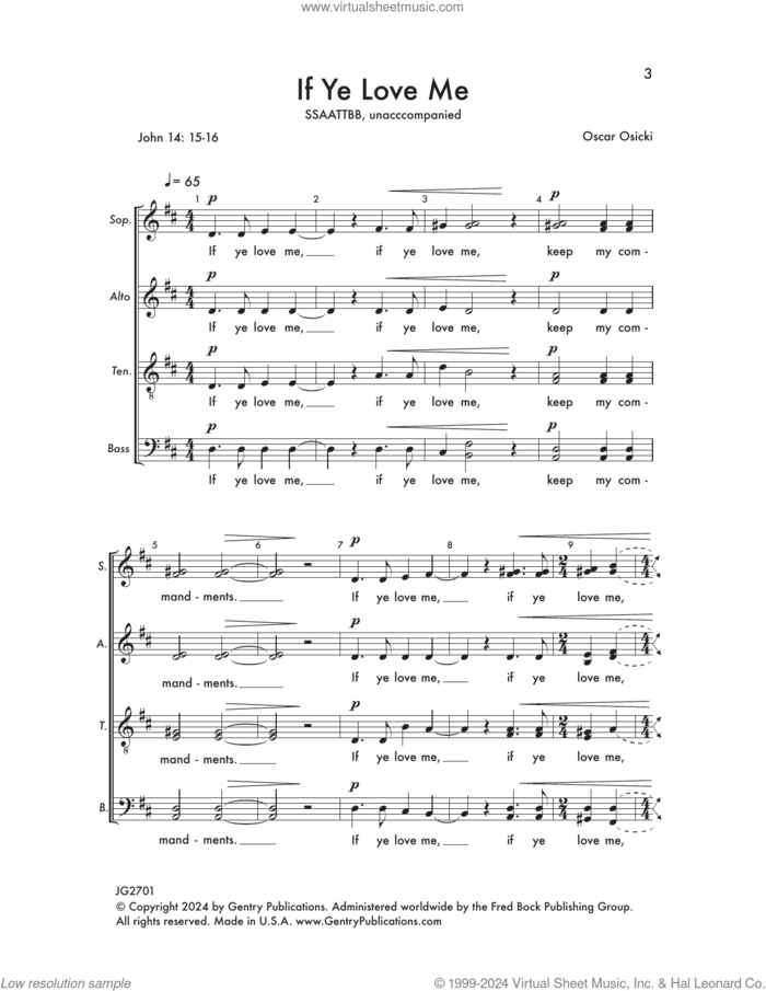 If Ye Love Me sheet music for choir (SATB: soprano, alto, tenor, bass) by Oscar Osicki and John 14:15-16, intermediate skill level