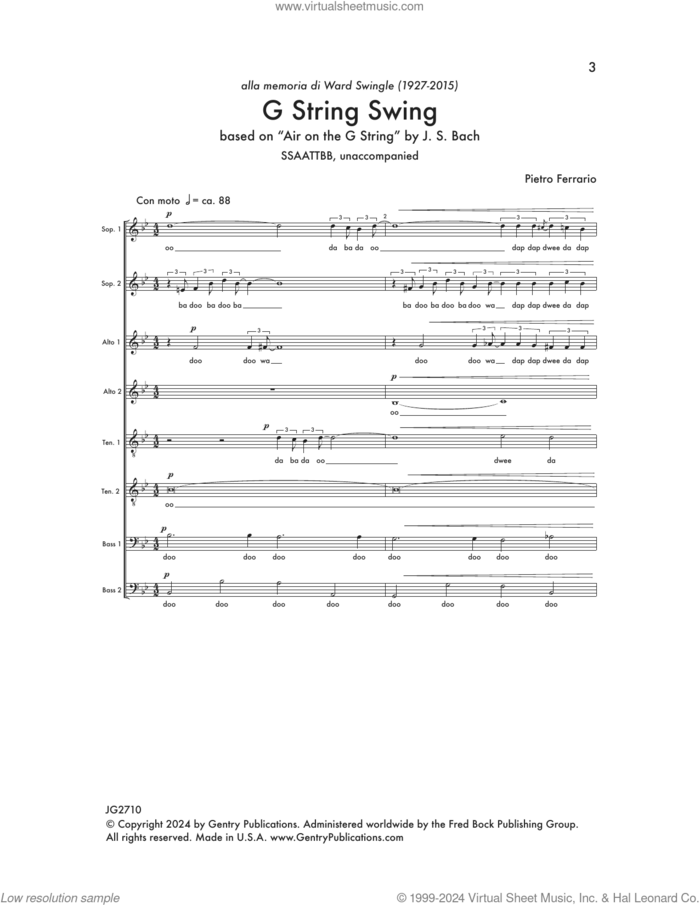 G String Swing sheet music for choir (SATB: soprano, alto, tenor, bass) by Pietro Ferrario, intermediate skill level
