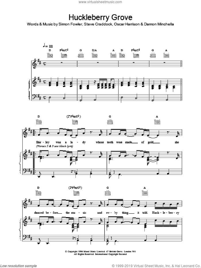 Huckleberry Grove sheet music for voice, piano or guitar by Ocean Colour Scene, Oscar Harrison, Simon Fowler and Steve Cradock, intermediate skill level