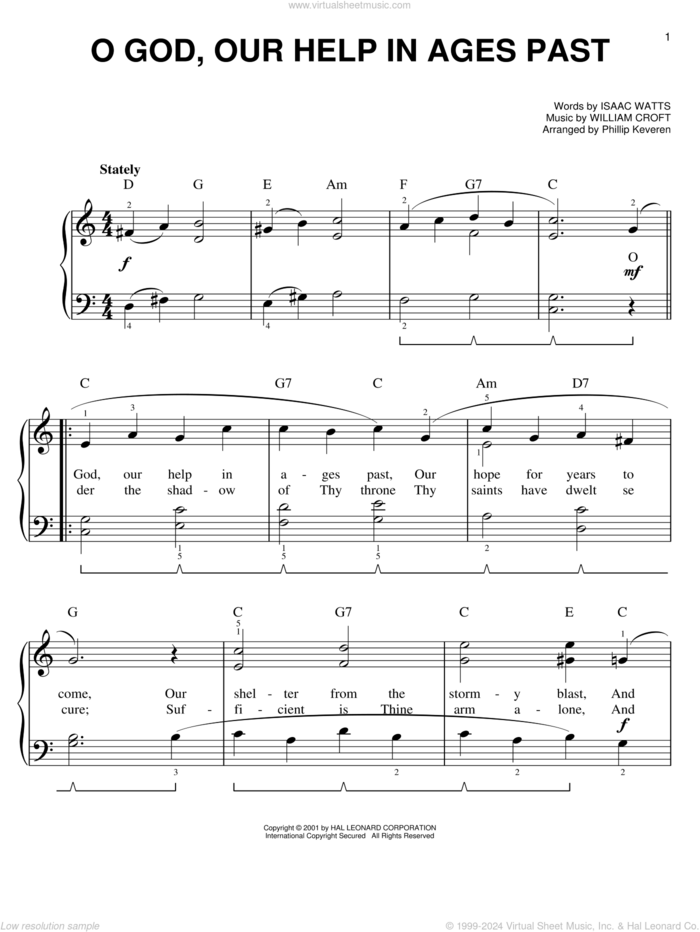 O God, Our Help In Ages Past (arr. Phillip Keveren) sheet music for piano solo by Isaac Watts, Phillip Keveren and William Croft, easy skill level