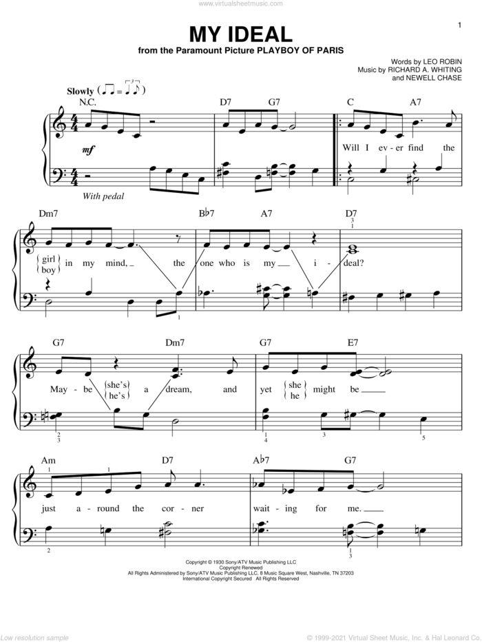 My Ideal sheet music for piano solo by John Coltrane, Leo Robin, Newell Chase and Richard A. Whiting, easy skill level