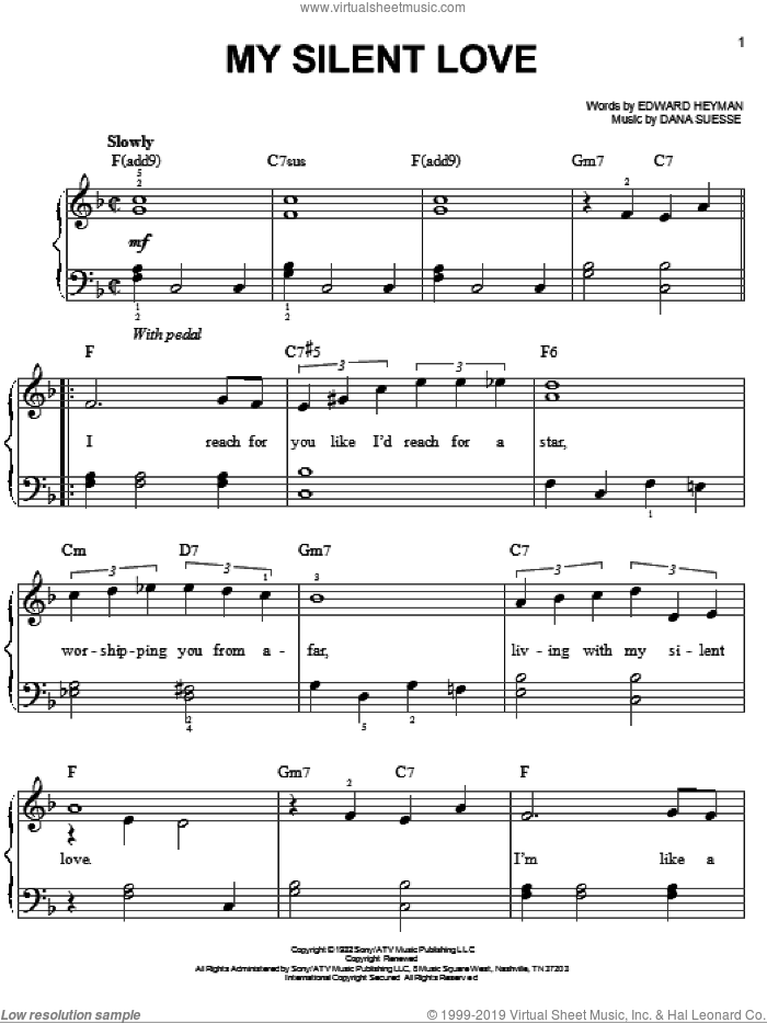 My Silent Love sheet music for piano solo by Edward Heyman and Dana Suesse, easy skill level